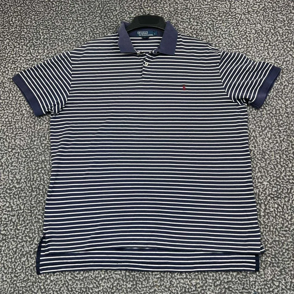 Vintage Polo Ralph Lauren Polo Shirt Men Large Striped Short Sleeve Pima Cotton